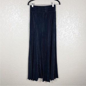 Black Pleated Lettuce-Hem Wide Leg Flowy Pants